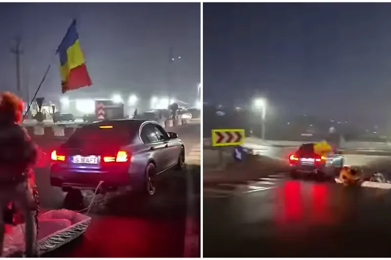 (VIDEO) Un șofer de 24 de ani a făcut drifturi cu sicriul legat de mașină, în care erau doi tineri